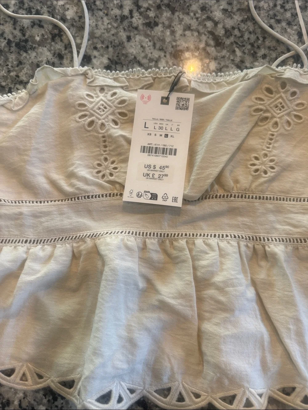 Zara Cream Eyelet Spaghetti Strap Two-Piece Set - Picture 4 of 5